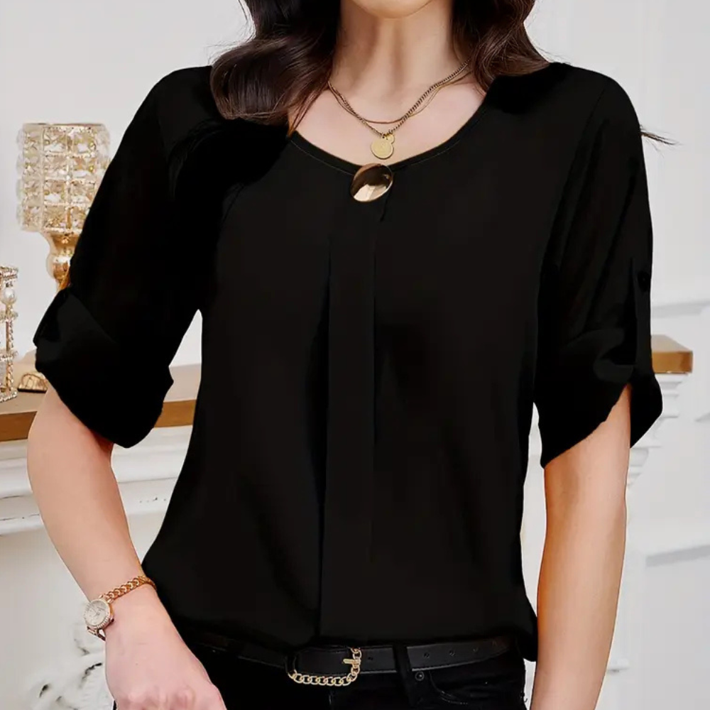 Lightweight Black Pleated Blouse for Women - Amira-XS-Nora Luxe