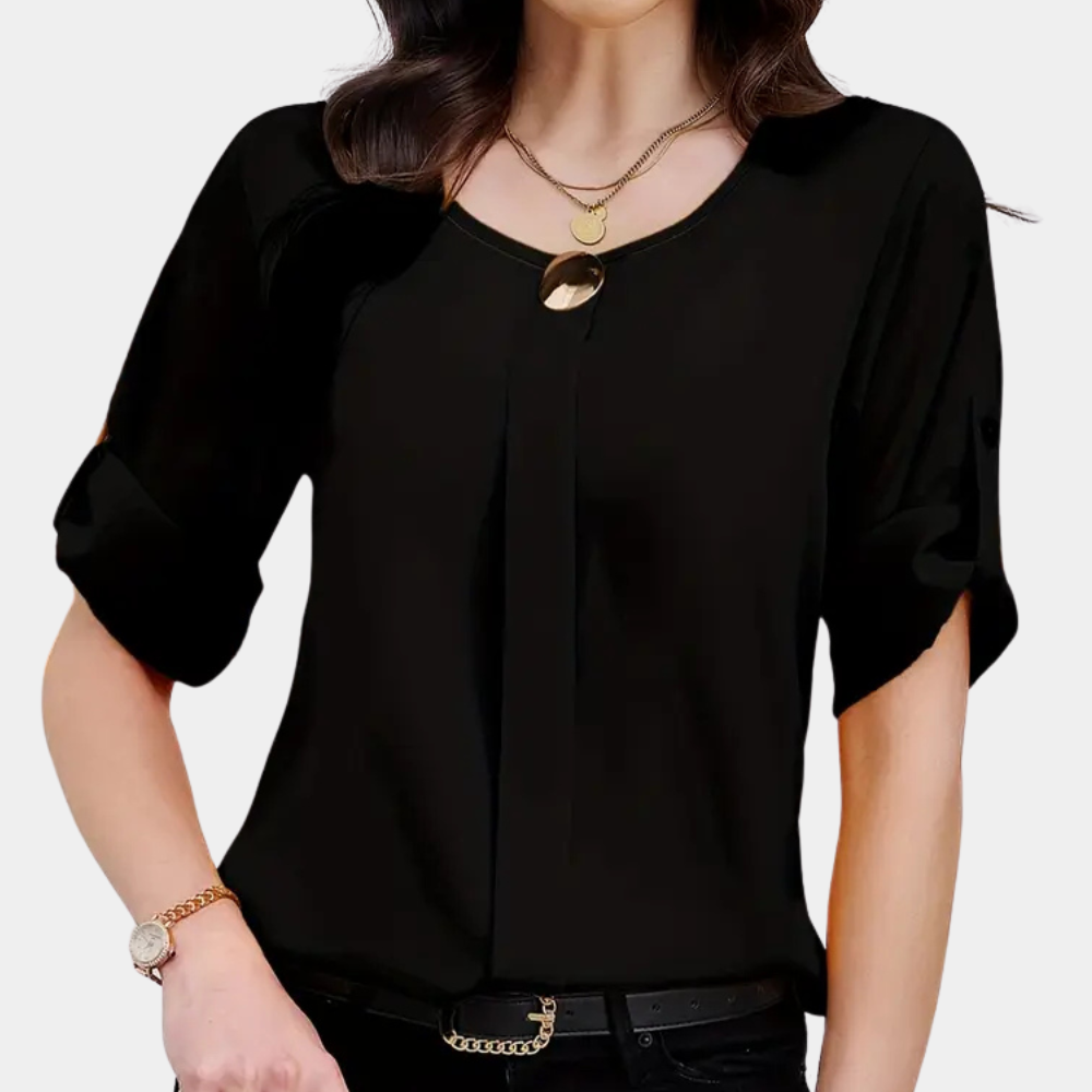Lightweight Black Pleated Blouse for Women - Amira-XS-Nora Luxe