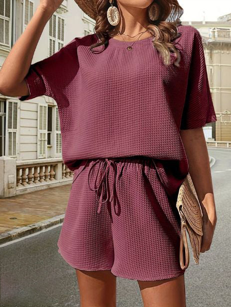 Lightweight Ladies Summer Set with Top and Shorts – Ninae-Purple-S-State of Style