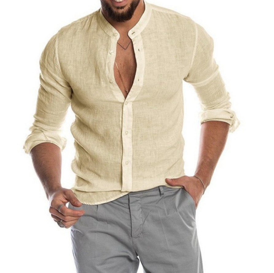 Lightweight Linen Shirt for Men - Arlo-Beige-M-Nora Luxe