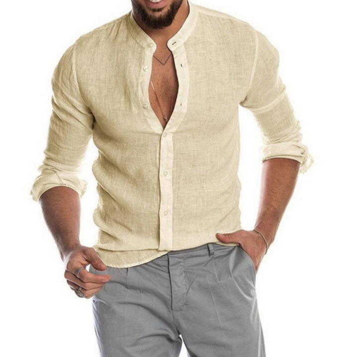 Lightweight Linen Shirt for Men - Arlo-Beige-M-Nora Luxe