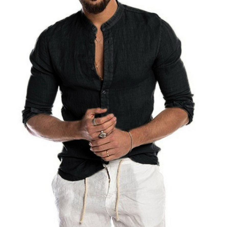 Lightweight Linen Shirt for Men - Arlo-Black-M-Nora Luxe