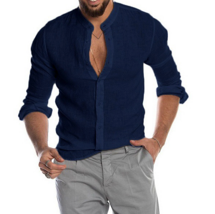 Lightweight Linen Shirt for Men - Arlo-Dark blue-M-Nora Luxe