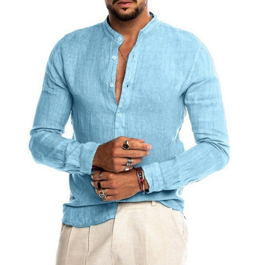 Lightweight Linen Shirt for Men - Arlo-Light blue-M-Nora Luxe