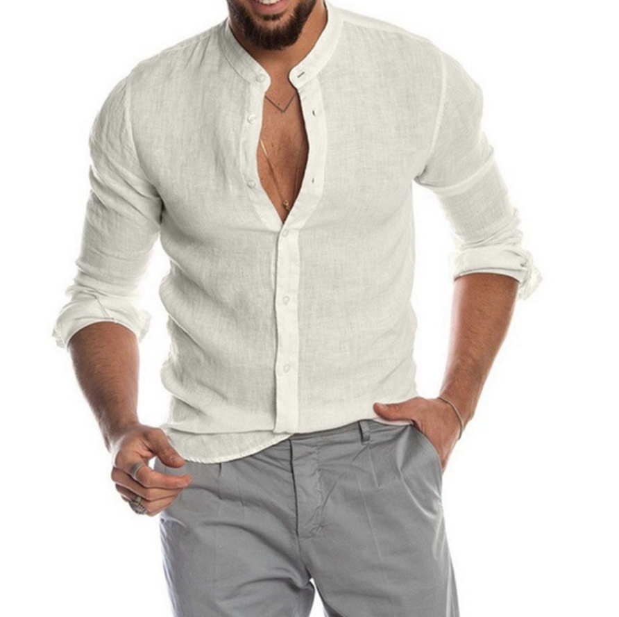 Lightweight Linen Shirt for Men - Arlo-White-M-Nora Luxe