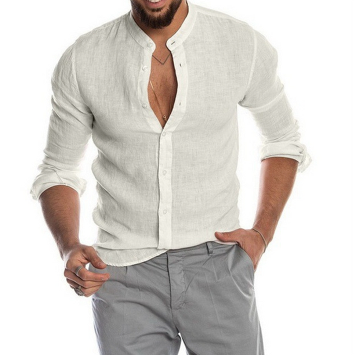 Lightweight Linen Shirt for Men - Arlo-White-M-Nora Luxe