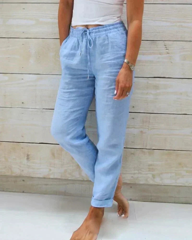 Lightweight linen trousers for women - Hannah-Blue-XS-Nora Luxe