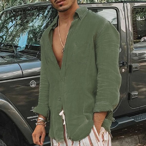 Lightweight Men's Cotton Shirt - Elias-Green-M-Nora Luxe