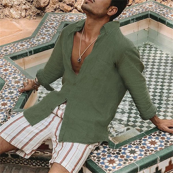 Lightweight Men's Cotton Shirt - Elias-Green-M-Nora Luxe
