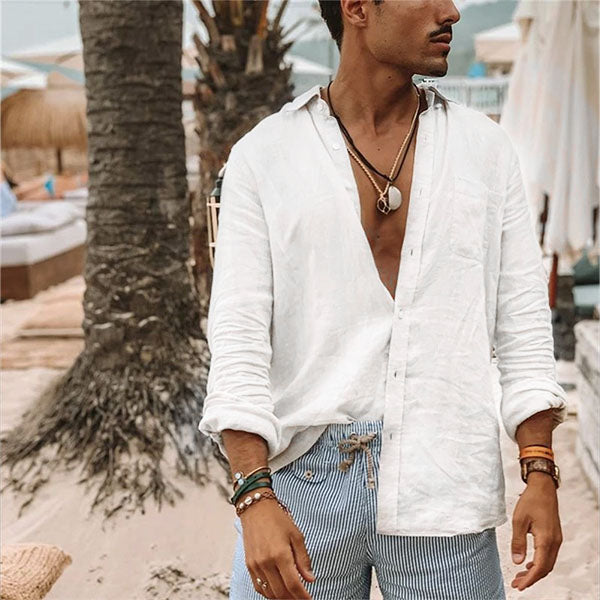 Lightweight Men's Cotton Shirt - Elias-White-M-Nora Luxe