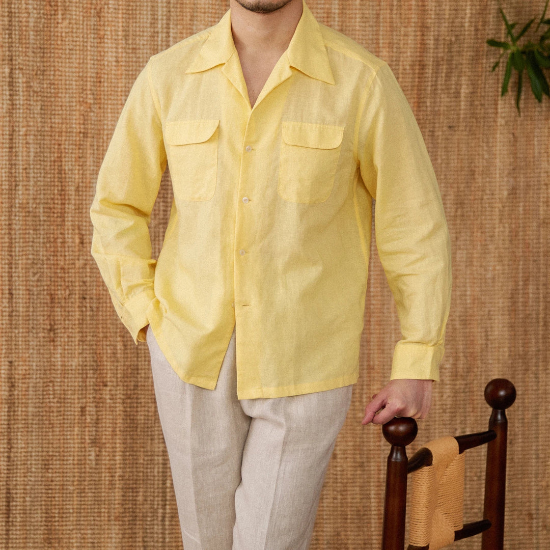 Lightweight men's shirt made of linen with Cuban collar and long sleeves – Mateo-Brown-S-Nora Luxe