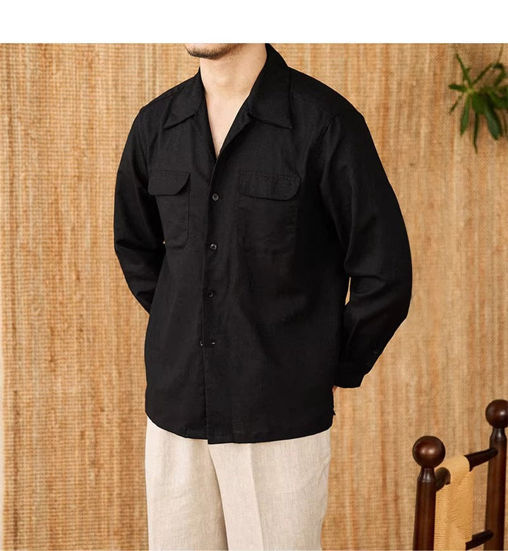 Lightweight men's shirt made of linen with Cuban collar and long sleeves – Mateo-Brown-S-Nora Luxe