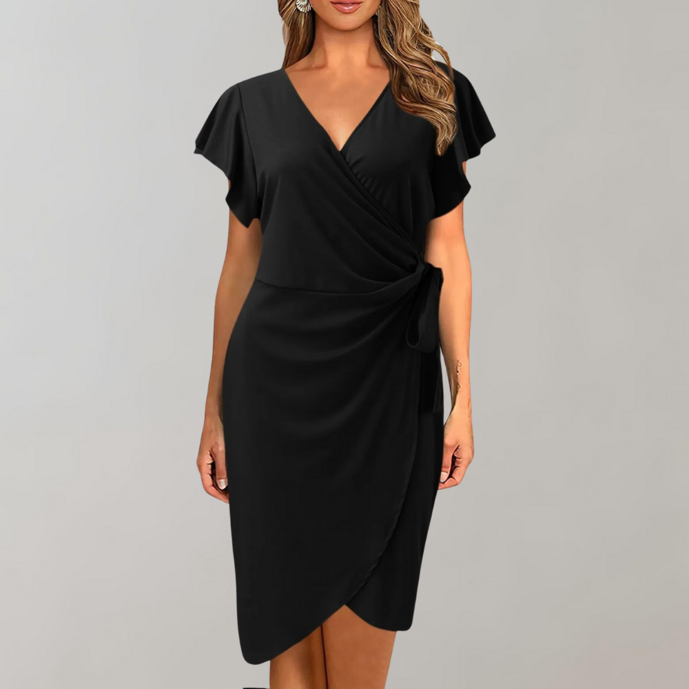 Lightweight Summer Dress with Short Sleeves - Sofia-Black-S-Nora Luxe