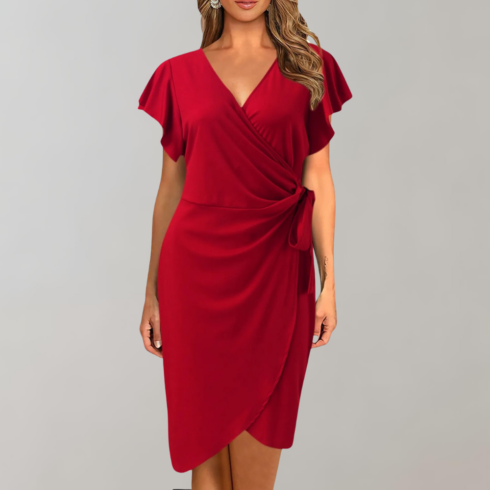 Lightweight Summer Dress with Short Sleeves - Sofia-Red-S-Nora Luxe