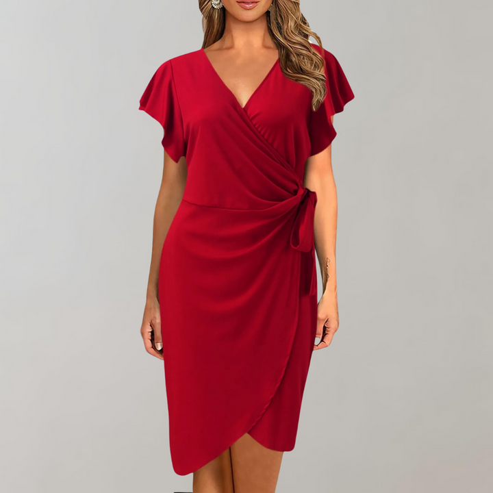 Lightweight Summer Dress with Short Sleeves - Sofia-Red-S-Nora Luxe
