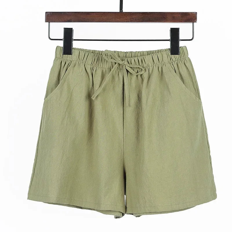 Lightweight Women’s Linen Shorts with High Waist and Sporty Fit – Fenja-Apple green-S-Nora Luxe