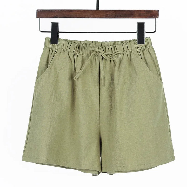 Lightweight Women’s Linen Shorts with High Waist and Sporty Fit – Fenja-Apple green-S-Nora Luxe