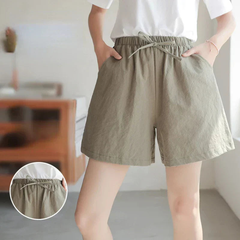 Lightweight Women’s Linen Shorts with High Waist and Sporty Fit – Fenja-Apple green-S-Nora Luxe