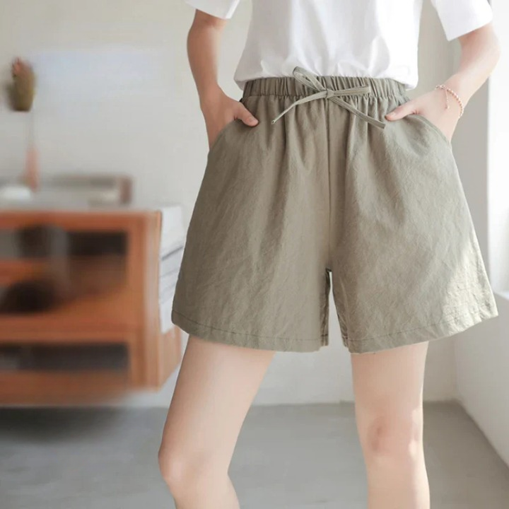 Lightweight Women’s Linen Shorts with High Waist and Sporty Fit – Fenja-Apple green-S-Nora Luxe