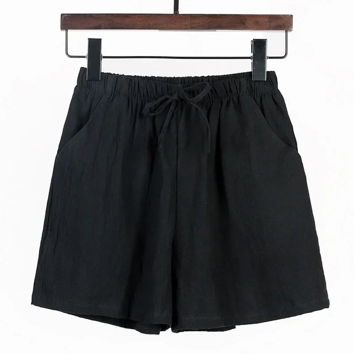 Lightweight Women’s Linen Shorts with High Waist and Sporty Fit – Fenja-Black-S-Nora Luxe