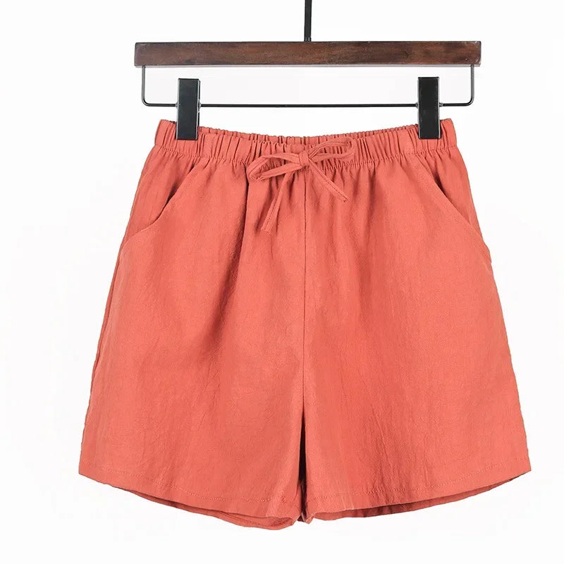 Lightweight Women’s Linen Shorts with High Waist and Sporty Fit – Fenja-Brick red-S-Nora Luxe