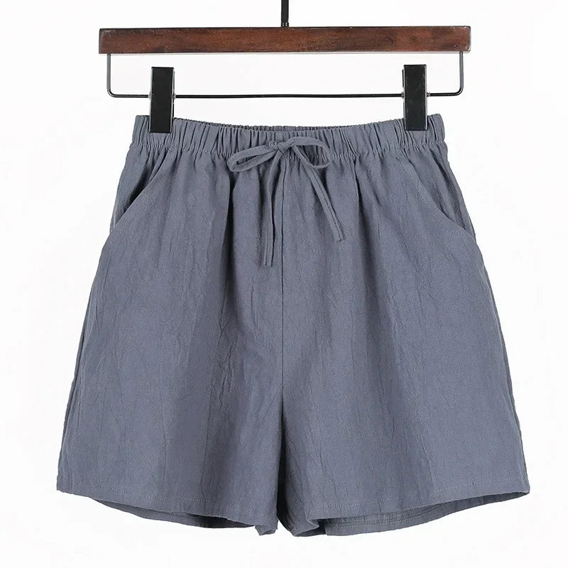 Lightweight Women’s Linen Shorts with High Waist and Sporty Fit – Fenja-Dark gray-S-Nora Luxe