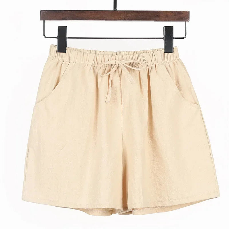 Lightweight Women’s Linen Shorts with High Waist and Sporty Fit – Fenja-Khaki-S-Nora Luxe