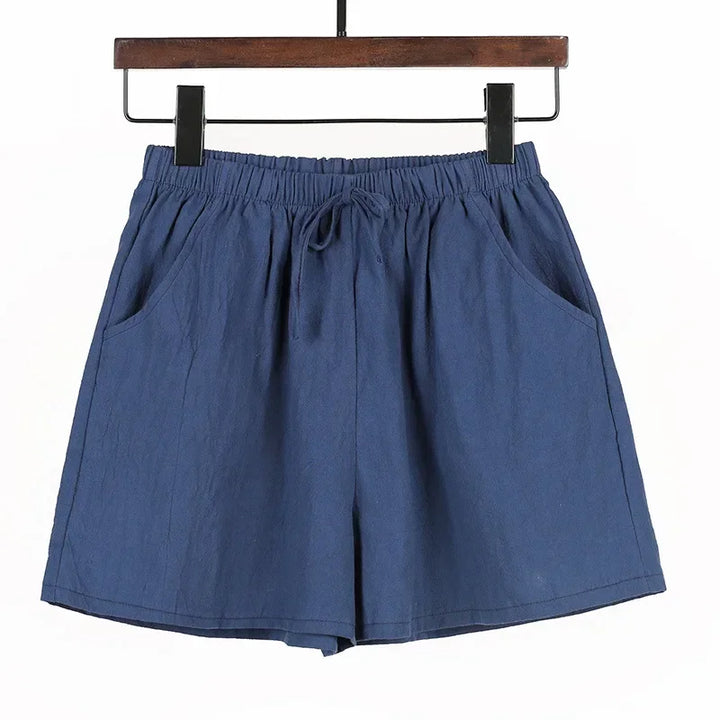 Lightweight Women’s Linen Shorts with High Waist and Sporty Fit – Fenja-Marine blue-S-Nora Luxe