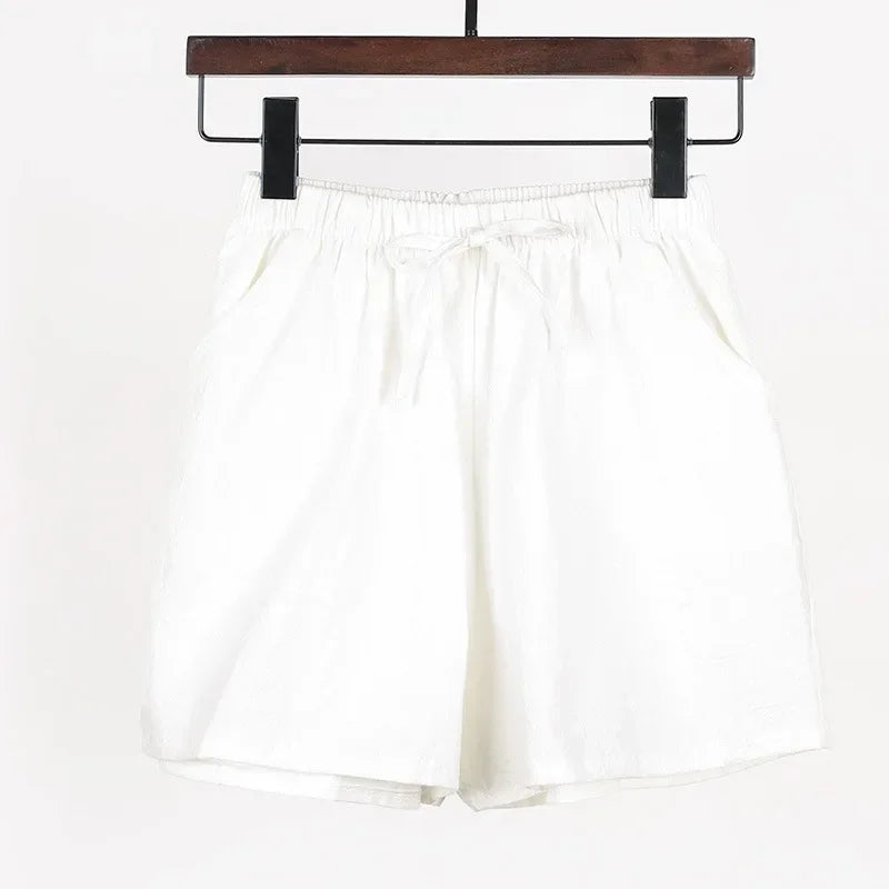 Lightweight Women’s Linen Shorts with High Waist and Sporty Fit – Fenja-White-S-Nora Luxe