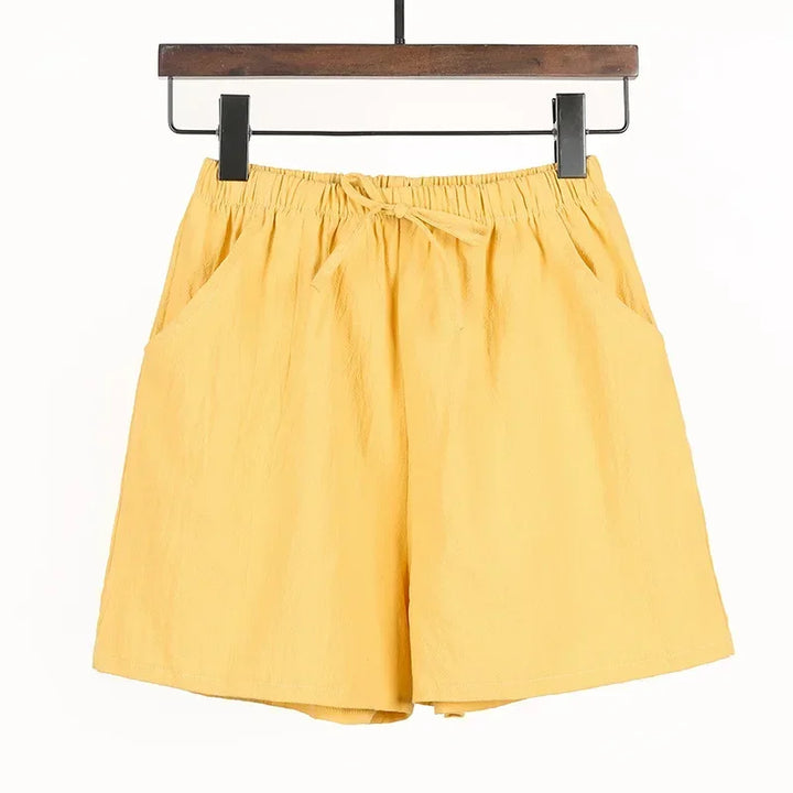 Lightweight Women’s Linen Shorts with High Waist and Sporty Fit – Fenja-Yellow-S-Nora Luxe