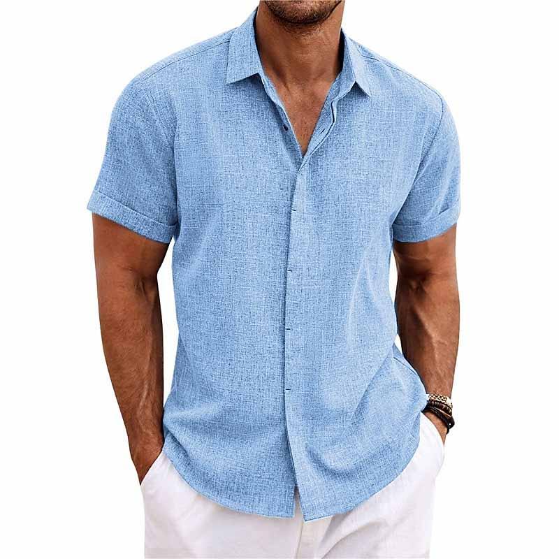 Linen Men's Shirt with Retro Look - Vintaro-Light blue-S-State of Style
