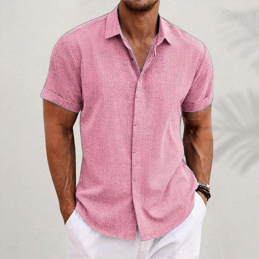 Linen Men's Shirt with Retro Look - Vintaro-Pink-S-State of Style
