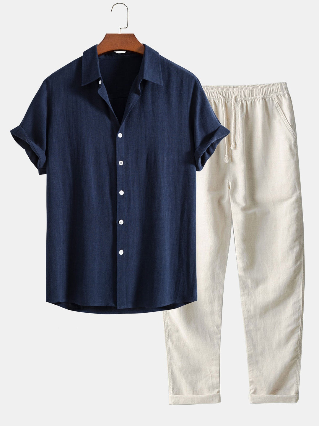 Linen Shirt and Trouser Set - Antonio-Marine blue-S-Nora Luxe