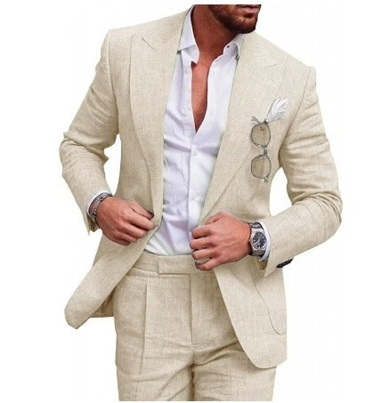 Linen Suit for Men - Felix-Champagne-M-Nora Luxe