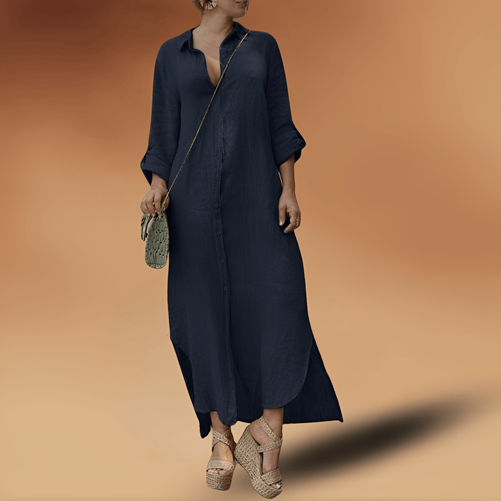 Linen Summer Dress - Maya-Dark blue-XS-Nora Luxe