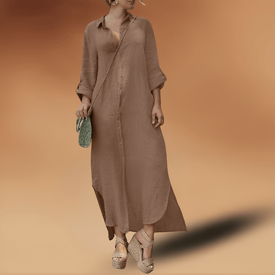 Linen Summer Dress - Maya-Khaki-XS-Nora Luxe