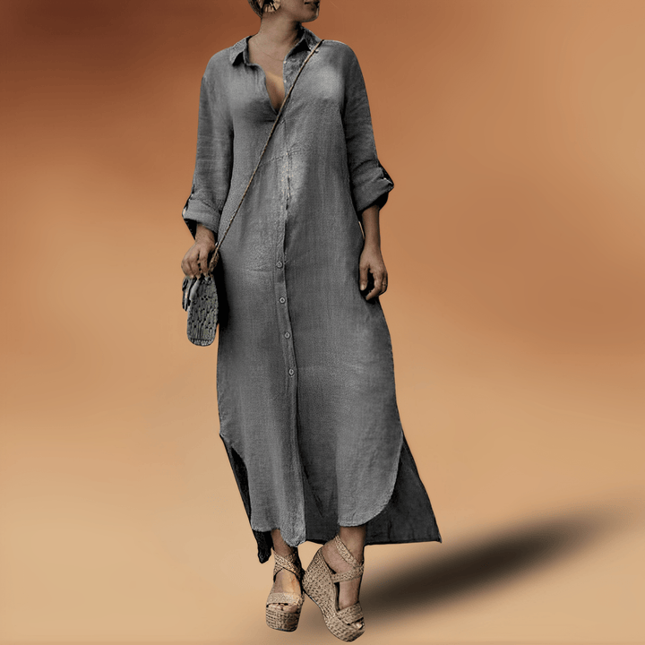 Linen Summer Dress - Maya-White-Grey-XS-Nora Luxe