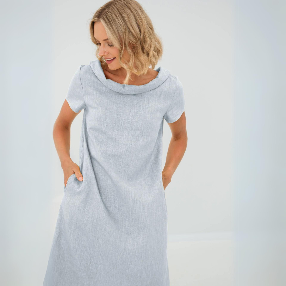 Linen Summer Dress with Midi Length – Fenna-Light blue-XS-State of Style