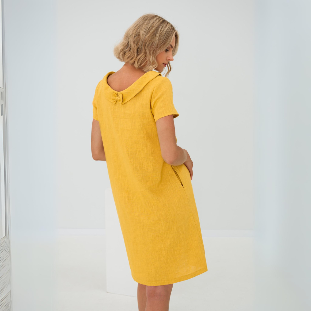 Linen Summer Dress with Midi Length – Fenna-Yellow-XS-State of Style