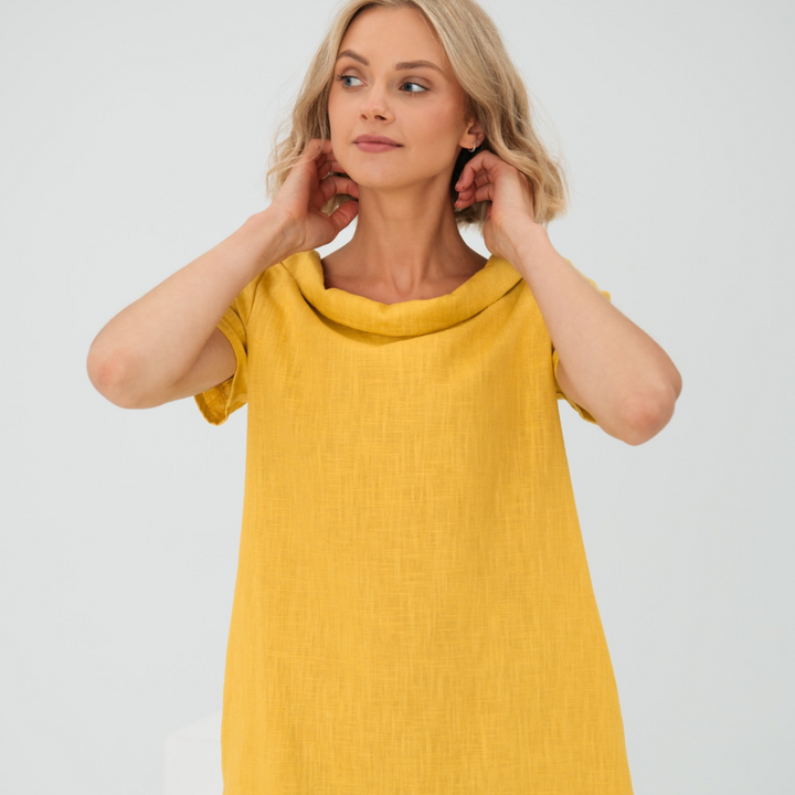 Linen Summer Dress with Midi Length – Fenna-Yellow-XS-State of Style