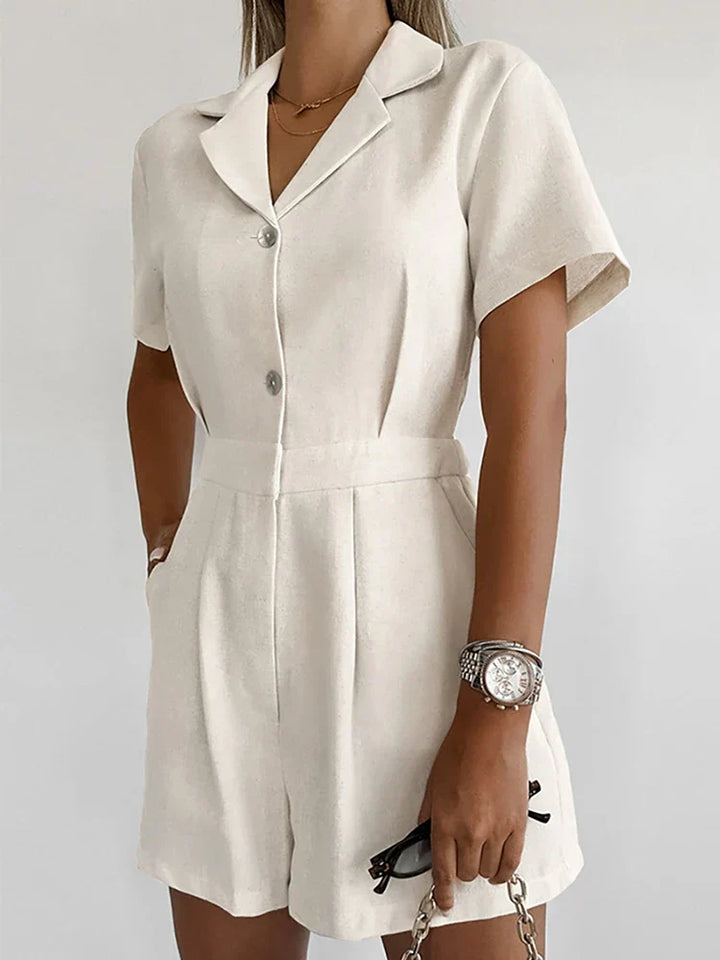 Linen Summer Jumpsuit with Short Sleeves – Maelis-S-State of Style