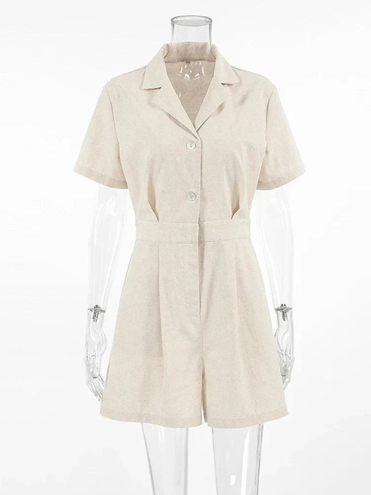 Linen Summer Jumpsuit with Short Sleeves – Maelis-S-State of Style