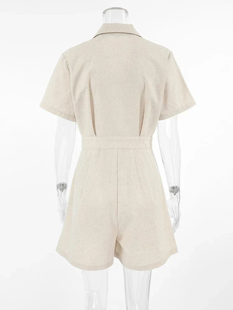 Linen Summer Jumpsuit with Short Sleeves – Maelis-S-State of Style