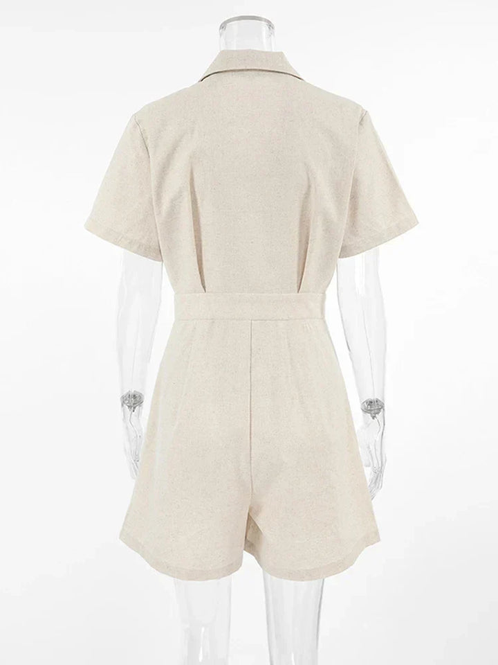 Linen Summer Jumpsuit with Short Sleeves – Maelis-S-State of Style