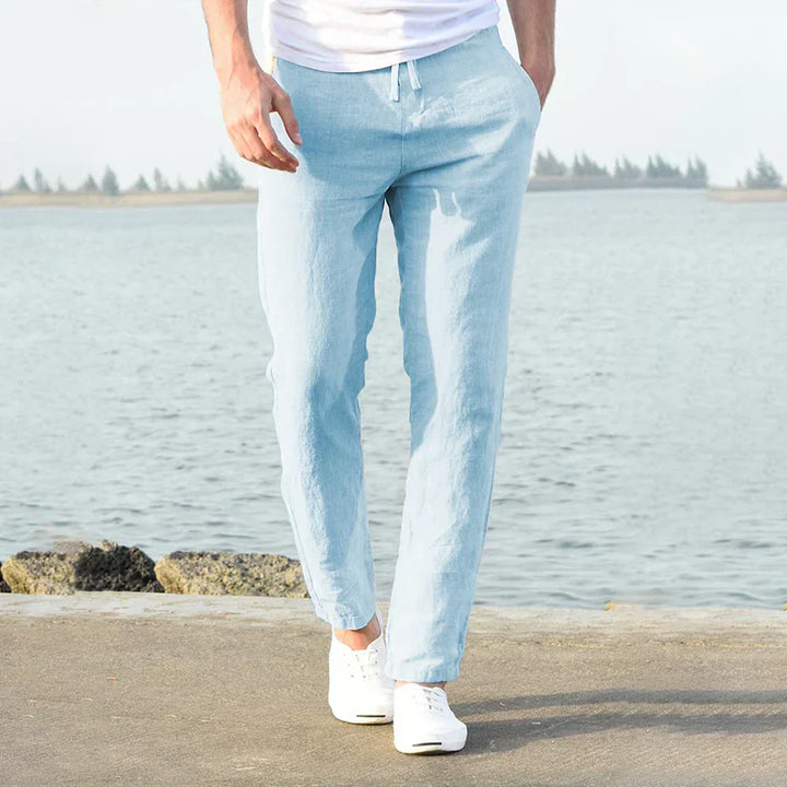 Linen Summer/Spring Trousers for Men - Langston-Blue-S-Nora Luxe
