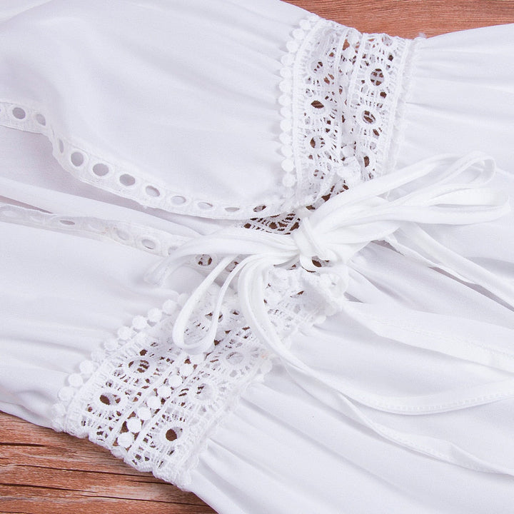 Long Beach Dress with Lace Detail and Bow Closure – Elara-White-XS-State of Style