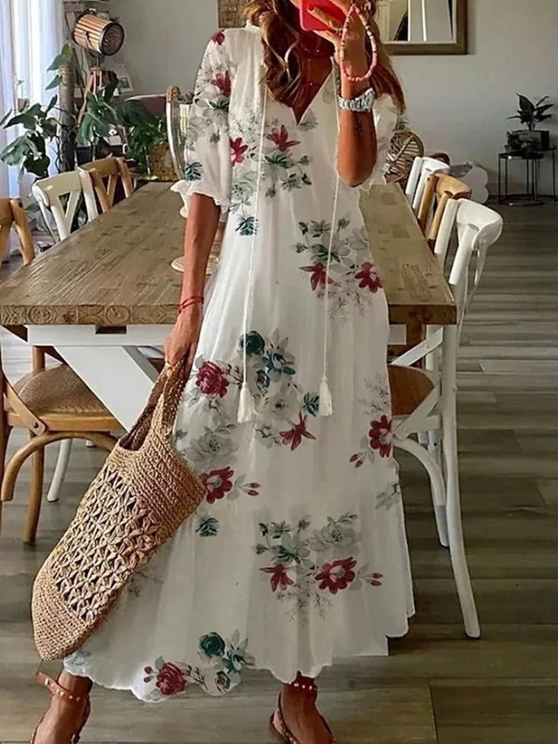Long Boho Dress - Luna-Beige-S-Nora Luxe