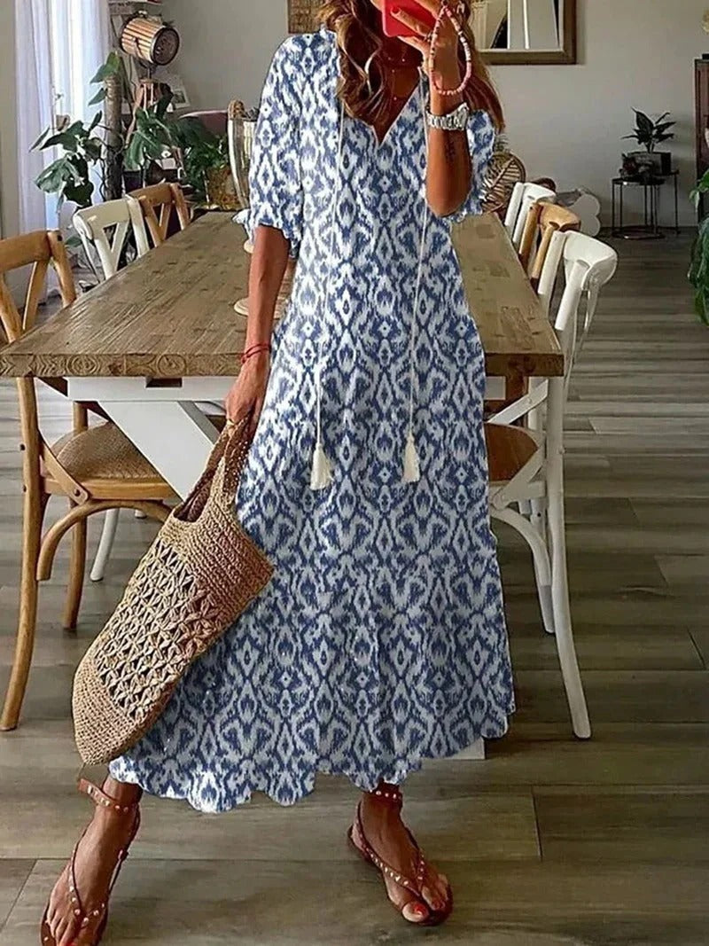 Long Boho Dress - Luna-Blue Sky-S-Nora Luxe