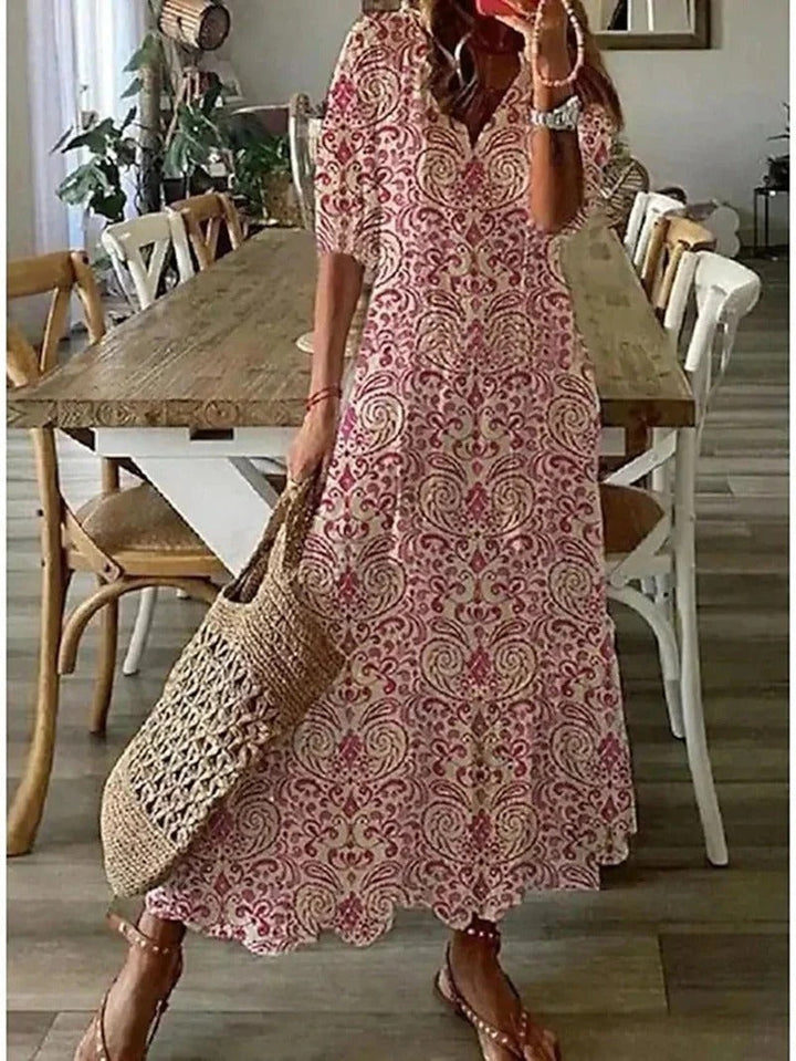 Long Boho Dress - Luna-Pink-S-Nora Luxe