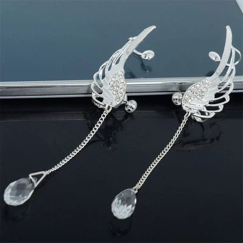Long Cuff Earrings With Angel Wings-Nora Luxe